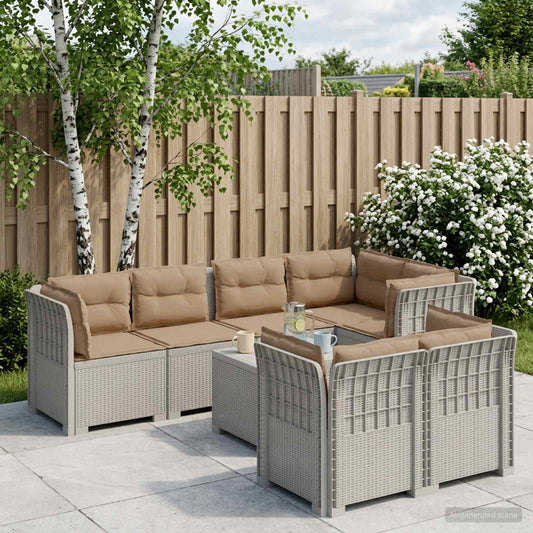 7-Seater Garden Sofa with Cushions Rattan Look PP White