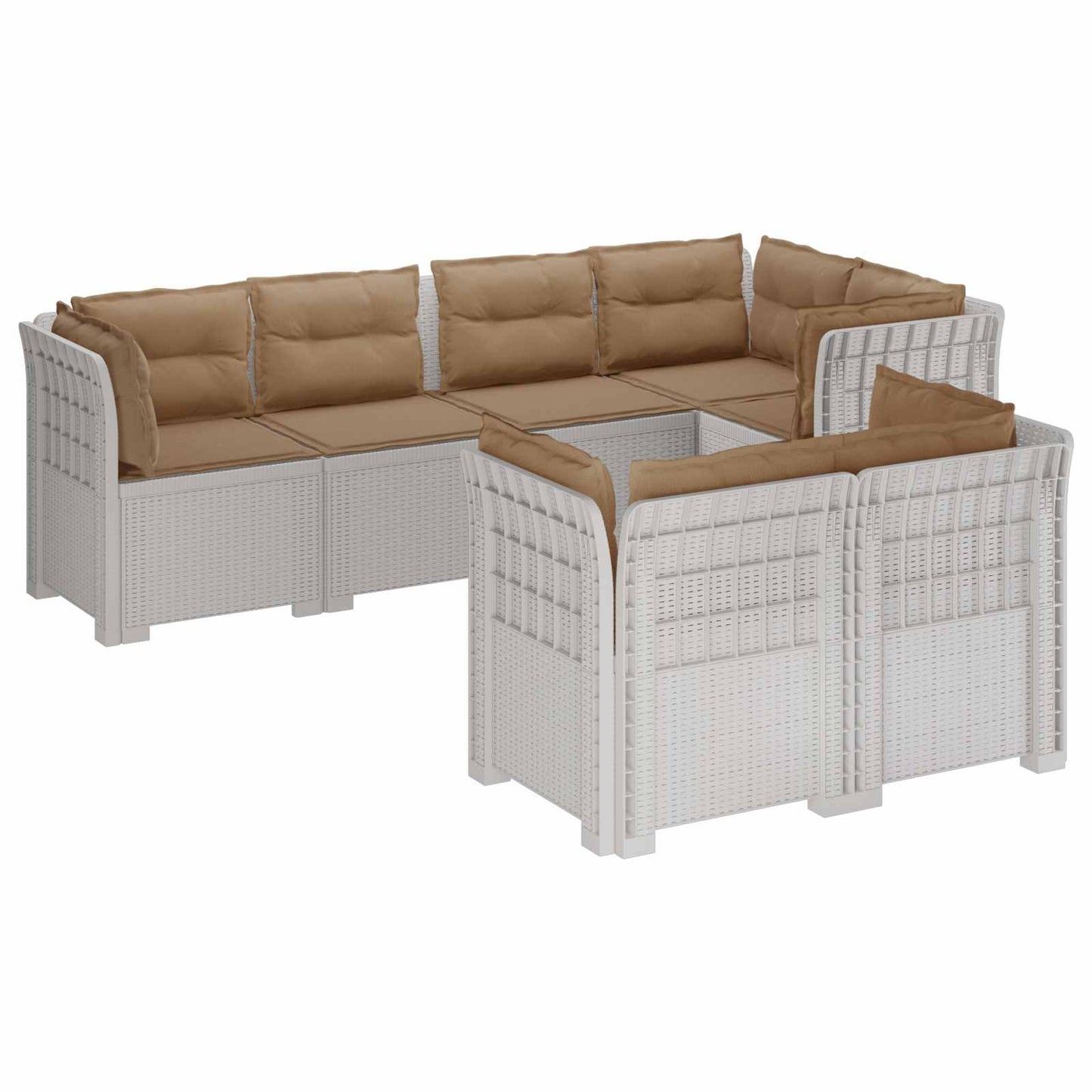 7-Seater Garden Sofa with Cushions Rattan Look PP White