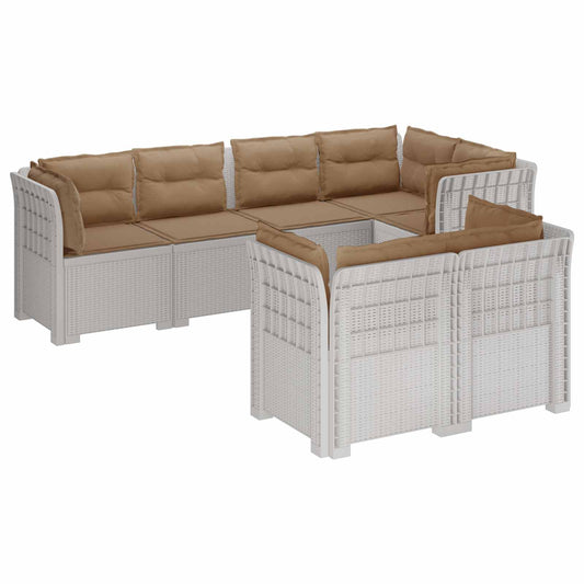 7-Seater Garden Sofa with Cushions Rattan Look PP White