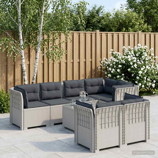 7-Seater Garden Sofa with Cushions Rattan Look PP White