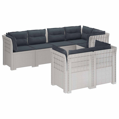 7-Seater Garden Sofa with Cushions Rattan Look PP White