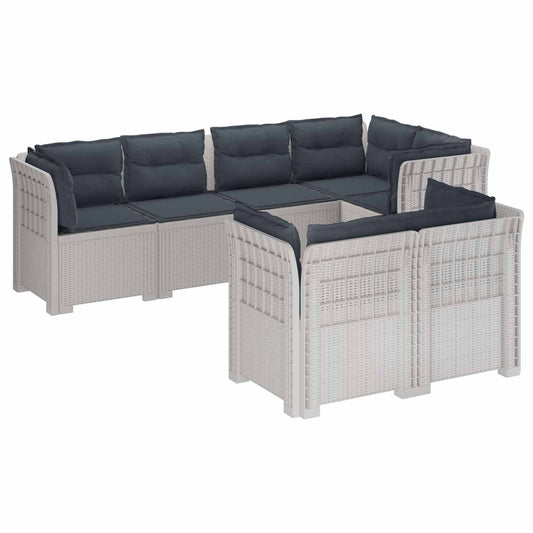 7-Seater Garden Sofa with Cushions Rattan Look PP White