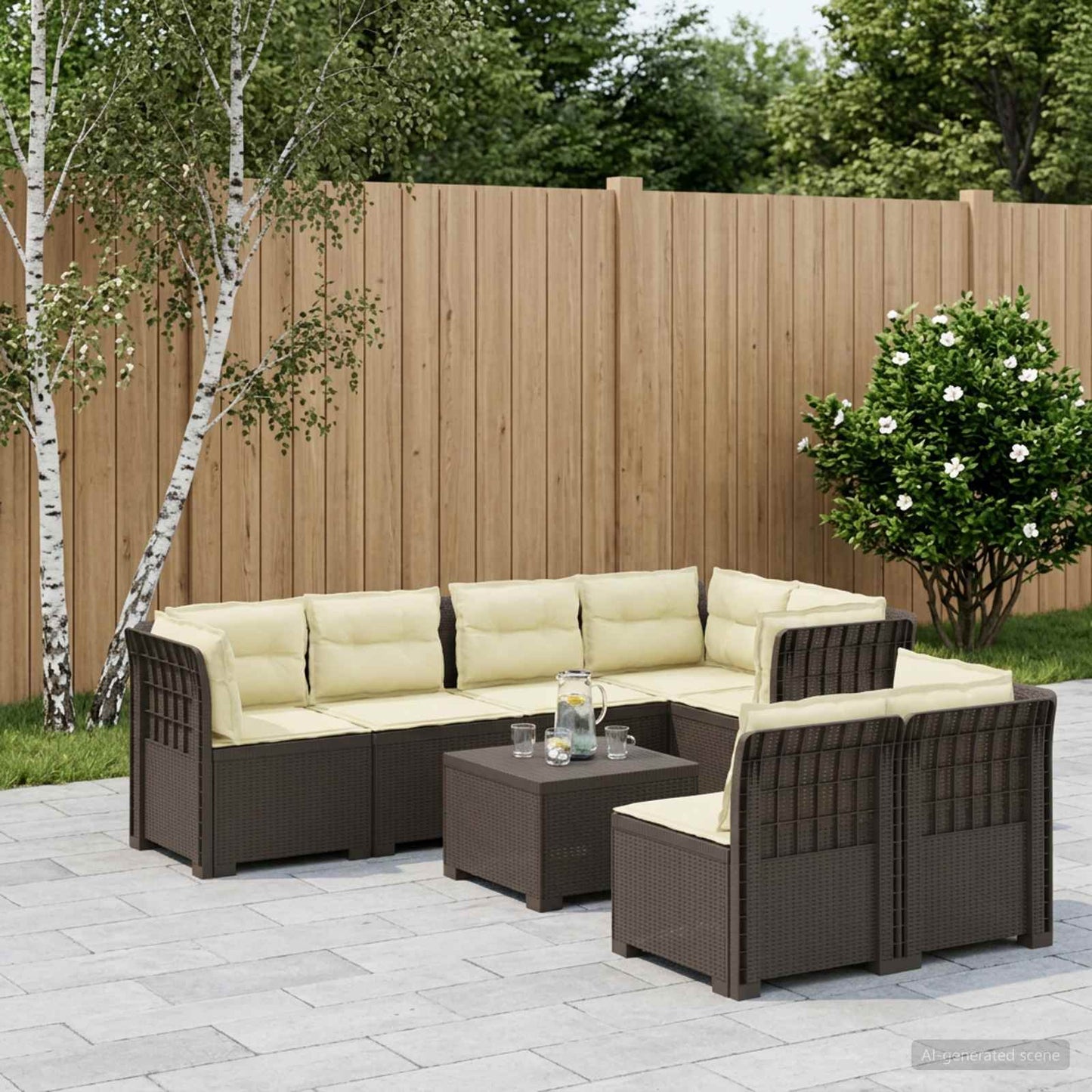 7-Seater Garden Sofa with Cushions Rattan Look PP Light Grey