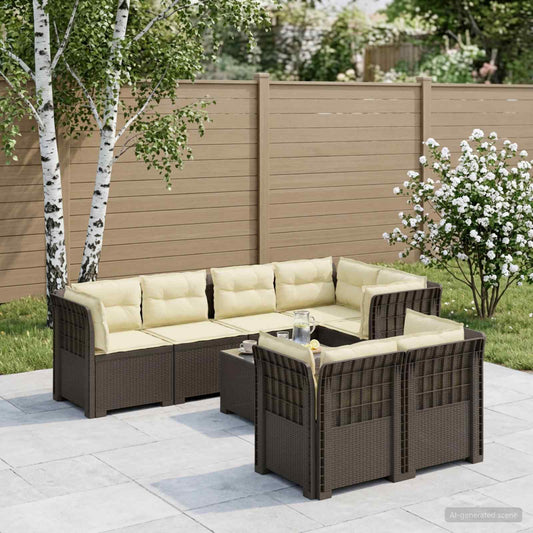 7-Seater Garden Sofa with Cushions Rattan Look PP Light Grey