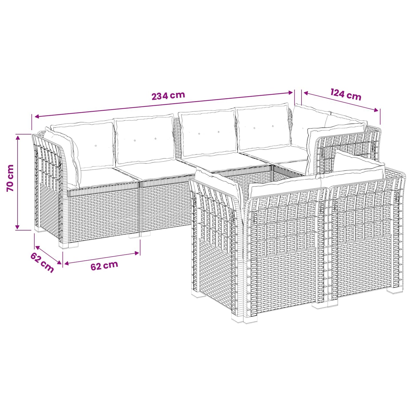 7-Seater Garden Sofa with Cushions Rattan Look PP Light Grey