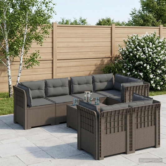 7-Seater Garden Sofa with Cushions Rattan Look PP Light Grey