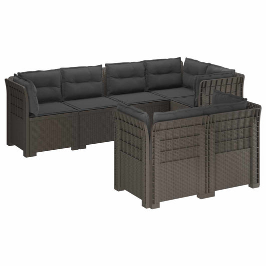 7-Seater Garden Sofa with Cushions Rattan Look PP Light Grey