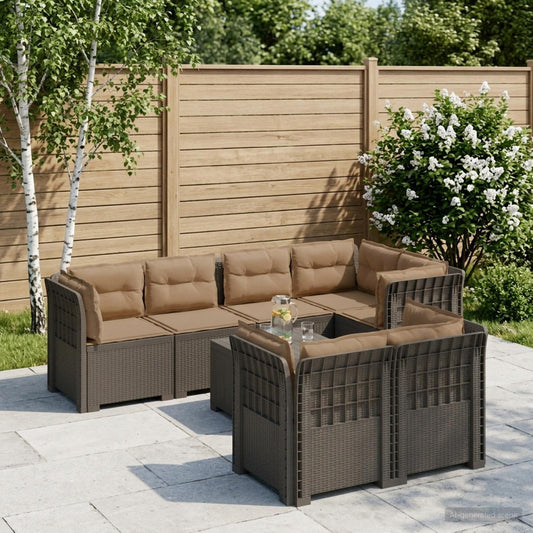 7-Seater Garden Sofa with Cushions Rattan Look PP Light Grey