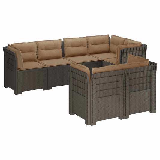7-Seater Garden Sofa with Cushions Rattan Look PP Light Grey