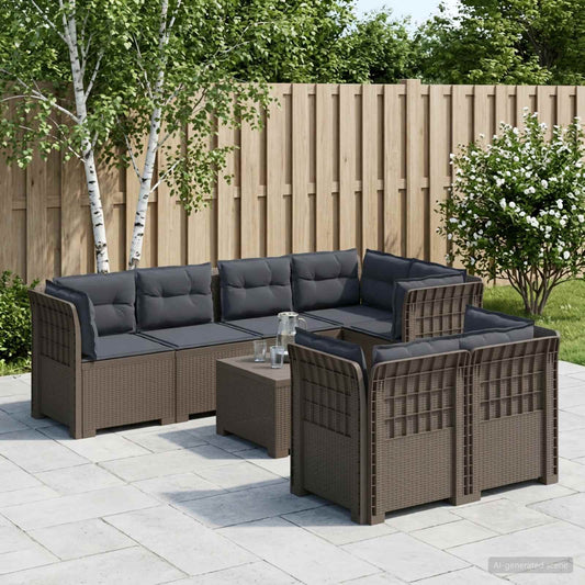 7-Seater Garden Sofa with Cushions Rattan Look PP Light Grey