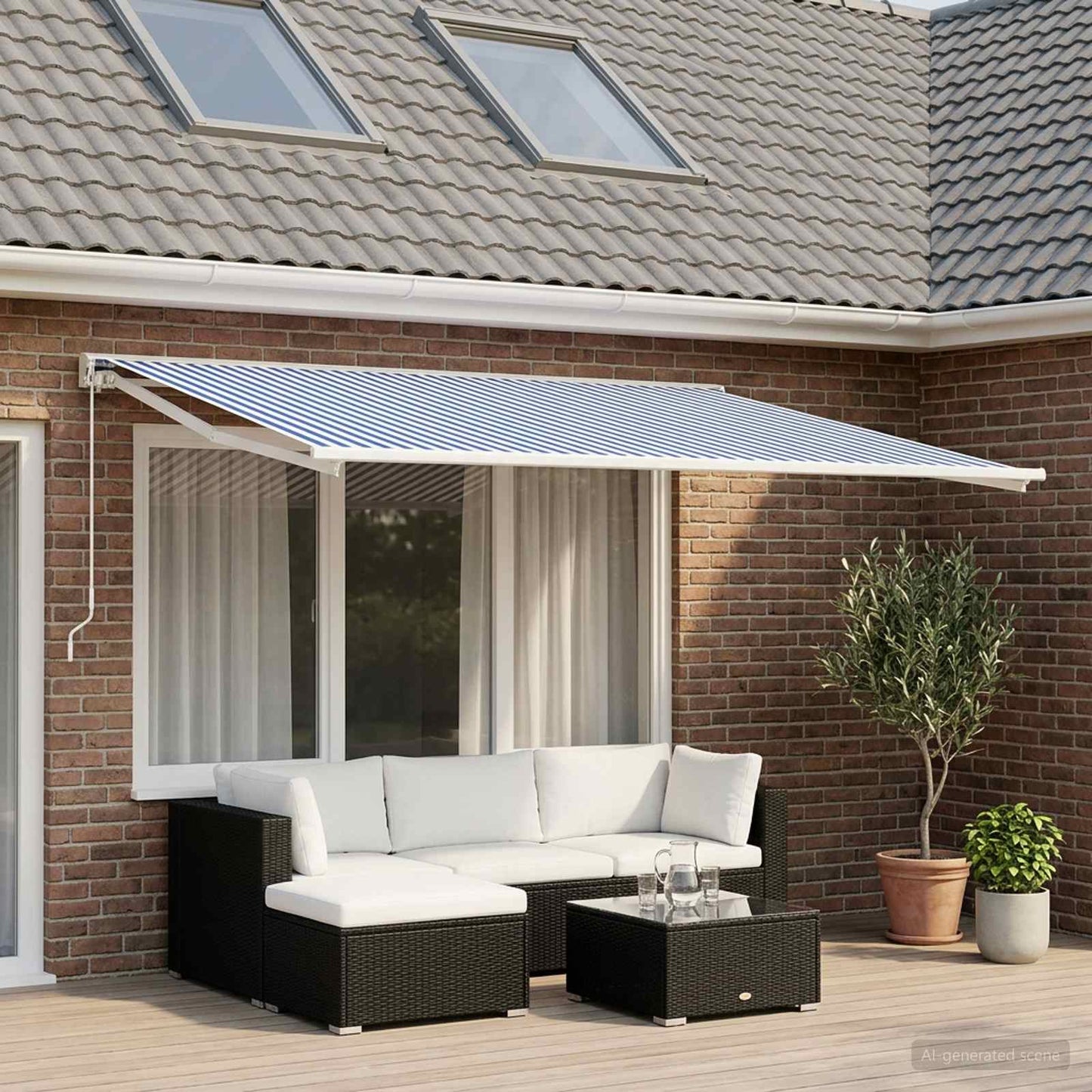 Awning Replacement Fabric Blue and White 250 x 200 cm Polyester