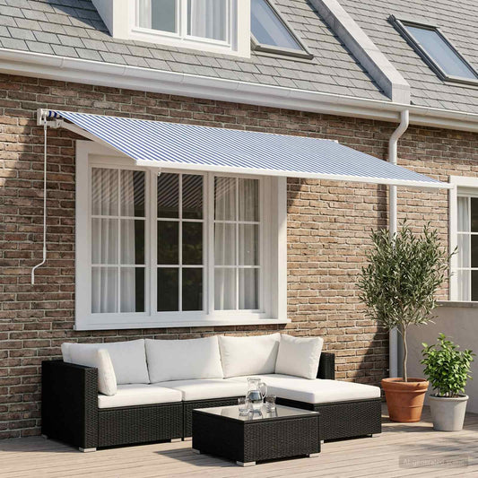 Awning Replacement Fabric Blue and White 300 x 250 cm Polyester