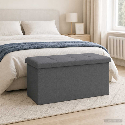 Foldable Storage Bench Light Grey 180 kg 80 L 77 x 38 x 38 cm
