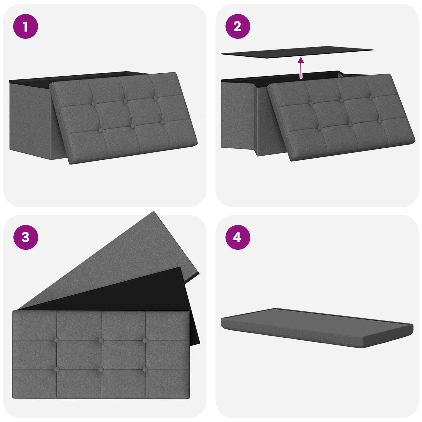 Foldable Storage Bench Light Grey 180 kg 80 L 77 x 38 x 38 cm