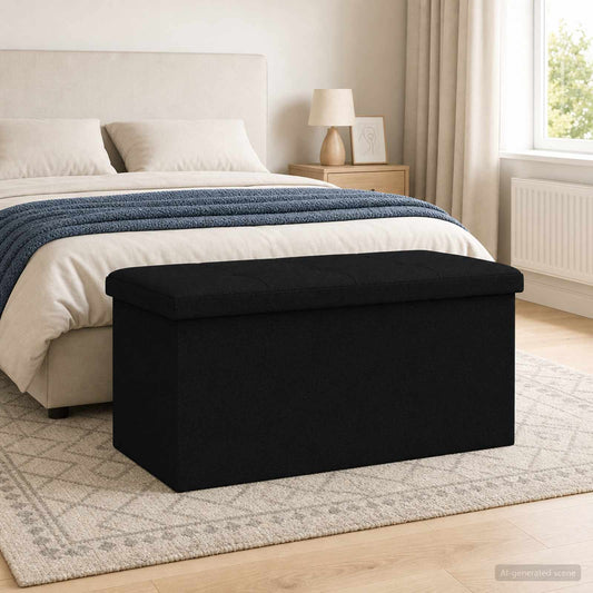Foldable Storage Bench Black 180 kg 80 L 77 x 38 x 38 cm Linen