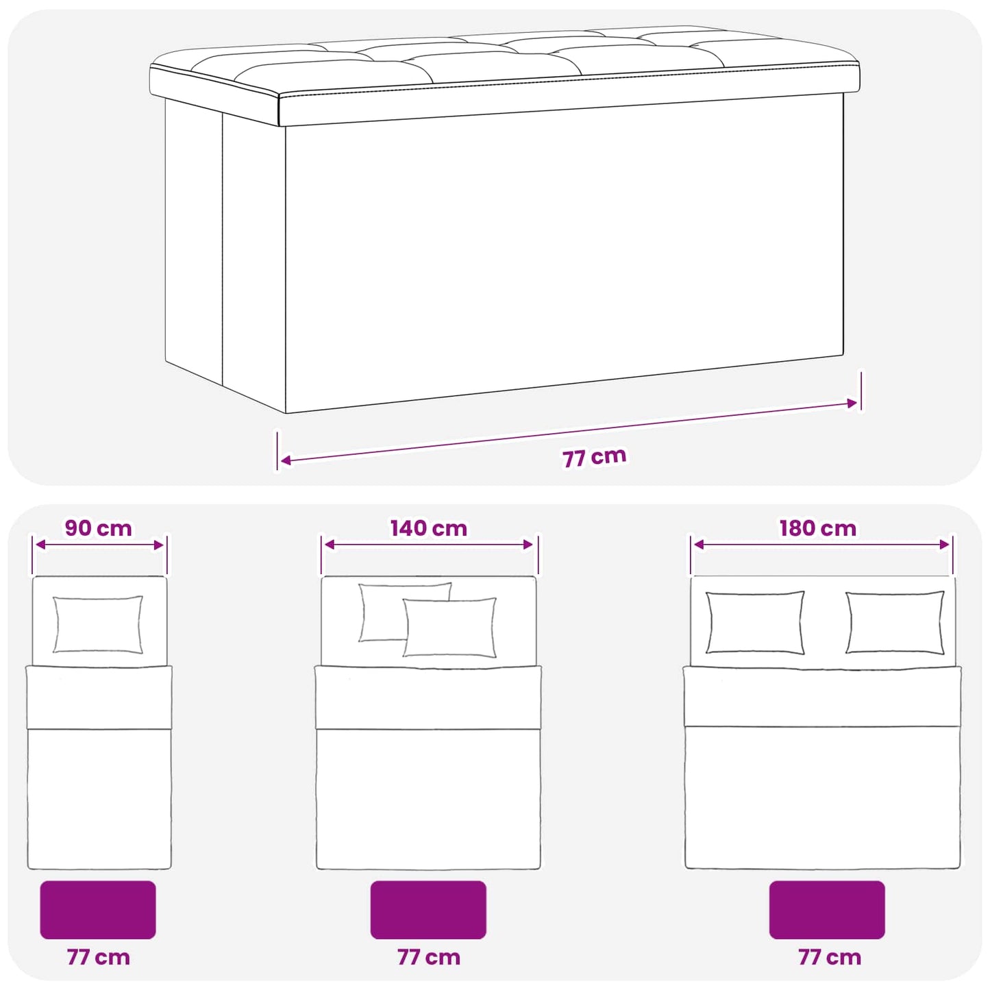 Foldable Storage Bench Black 180 kg 80 L 77 x 38 x 38 cm Linen