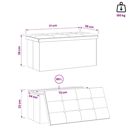 Foldable Storage Bench Black 180 kg 80 L 77 x 38 x 38 cm Linen