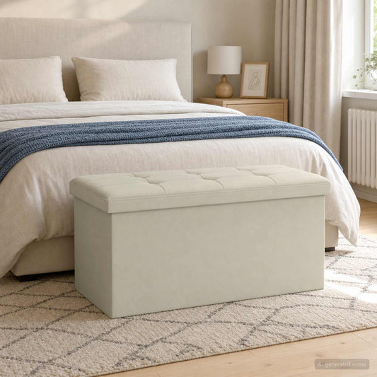 Foldable Storage Bench White 180 kg 80 L 77 x 38 x 38 cm Linen