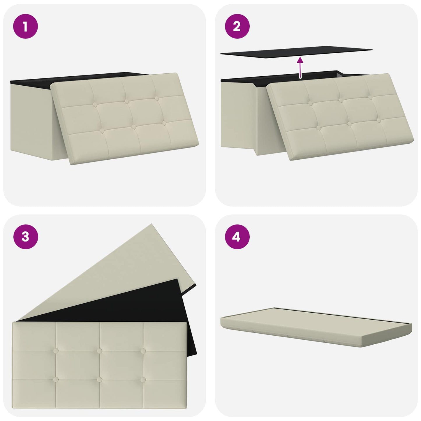 Foldable Storage Bench White 180 kg 80 L 77 x 38 x 38 cm Linen