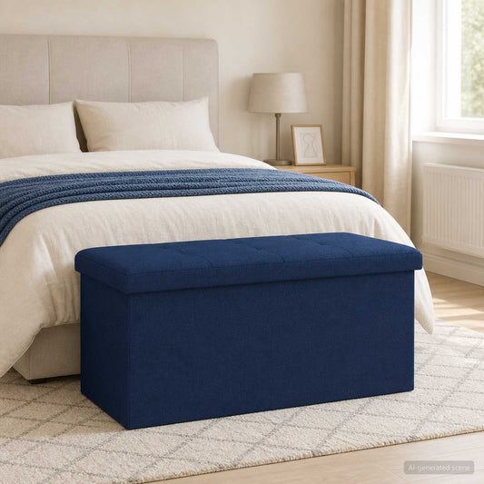 Foldable Storage Bench Blue 180 kg 80 L 77 x 38 x 38 cm Linen