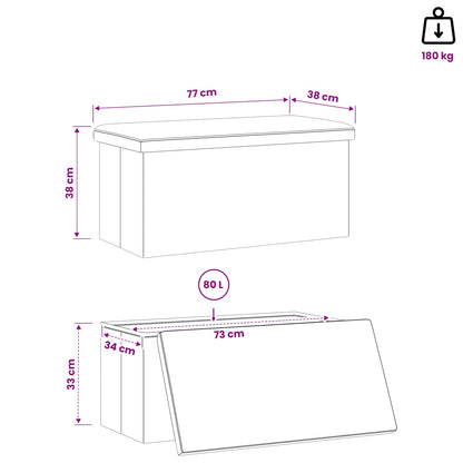 Foldable Storage Bench Black 180 kg 80 L 77 x 38 x 38 cm PVC