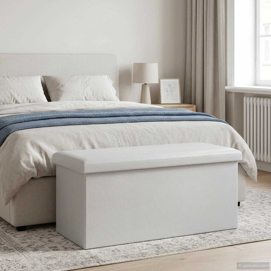 Foldable Storage Bench White 180 kg 80 L 77 x 38 x 38 cm PVC