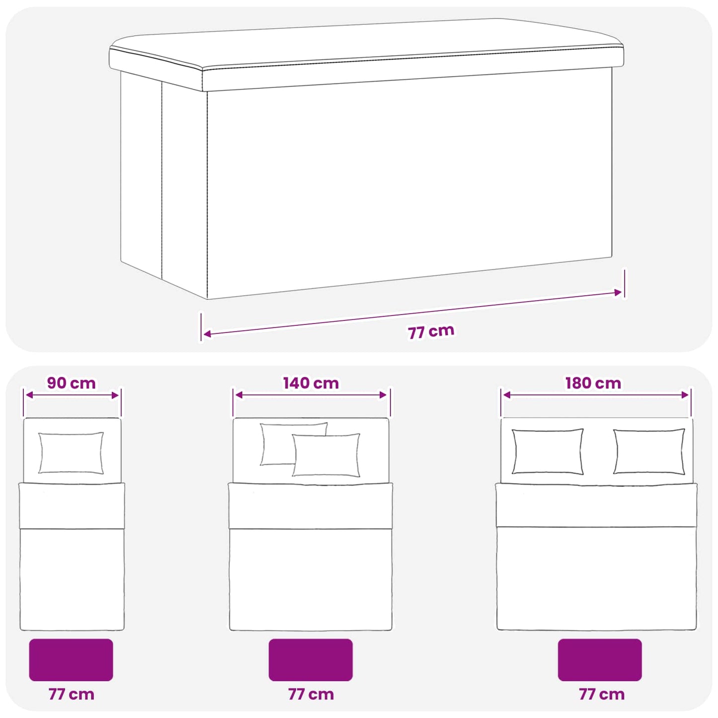 Foldable Storage Bench Grey 180 kg 80 L 77 x 38 x 38 cm PVC