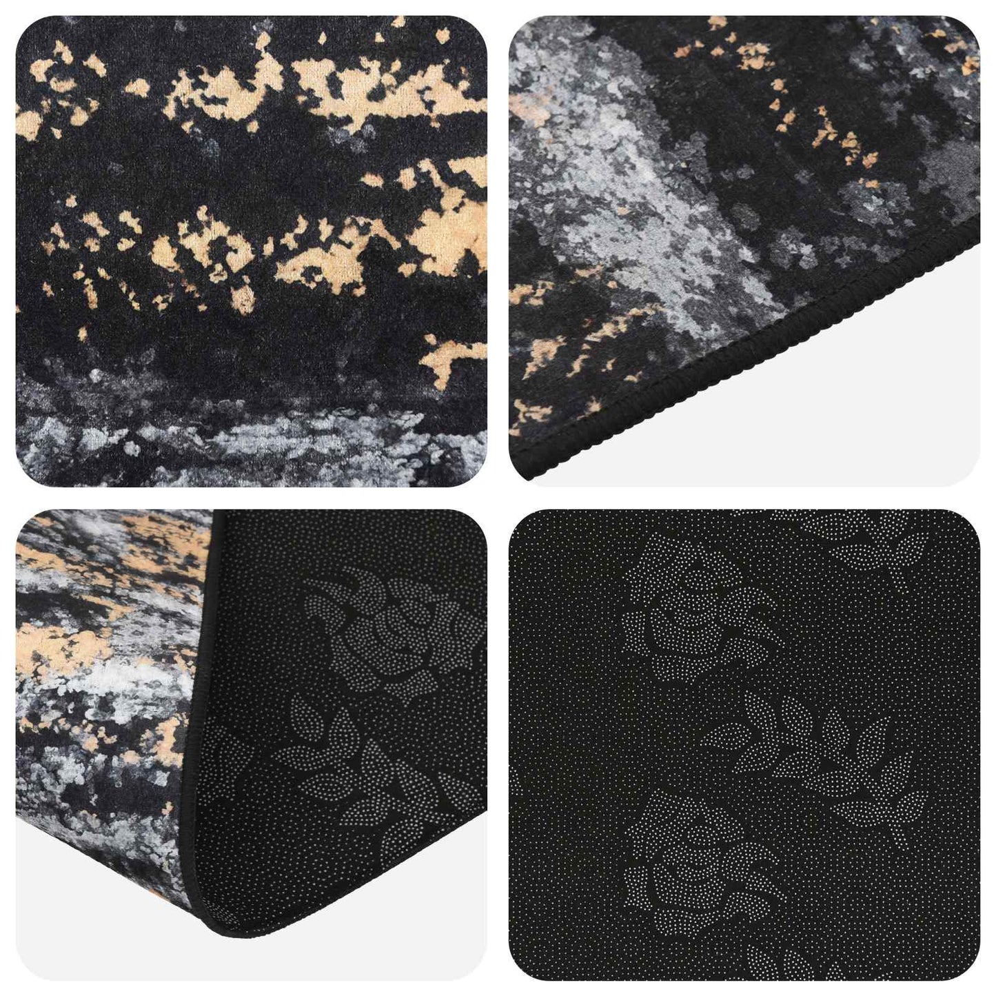 Rug Runner LESAKA Black and Gold 80 x 200 cm Diamond Velvet