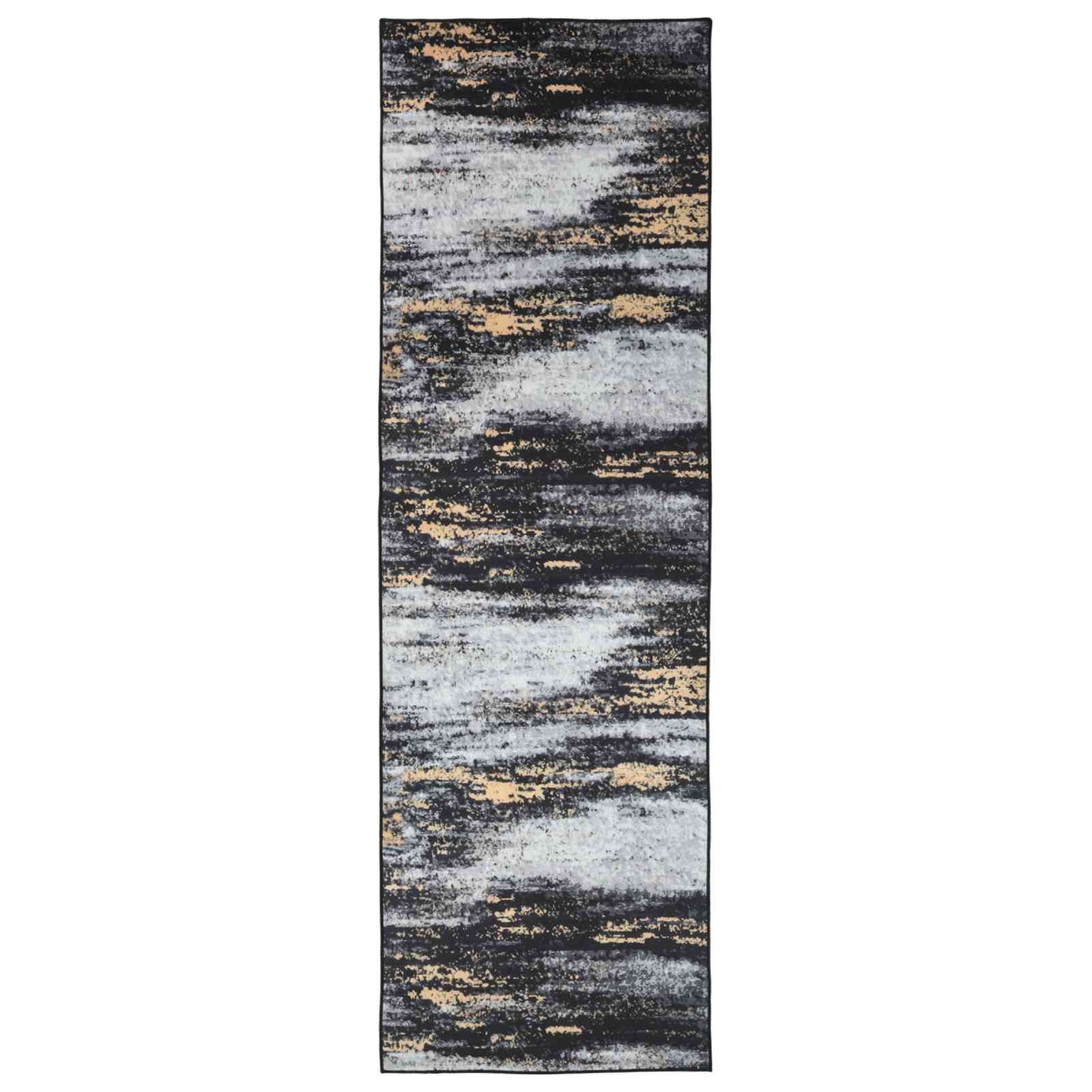 Rug Runner LESAKA Black and Gold 80 x 350 cm Diamond Velvet