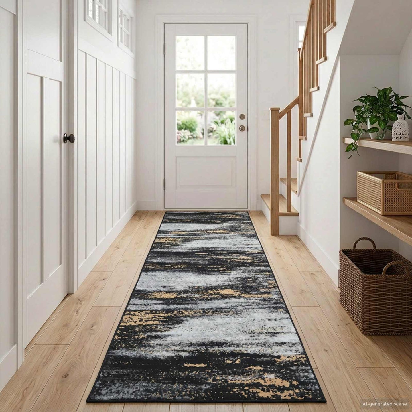 Rug Runner LESAKA Black and Gold 100 x 350 cm Diamond Velvet