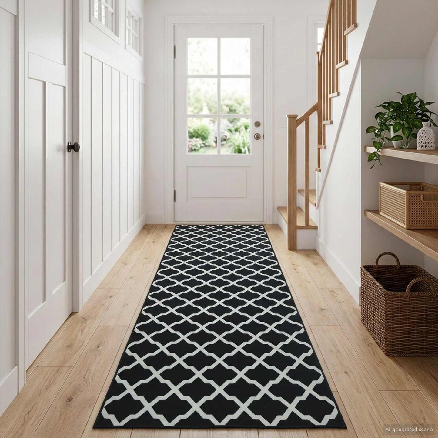 Rug Runner LESAKA Black and white 100 x 100 cm Diamond Velvet