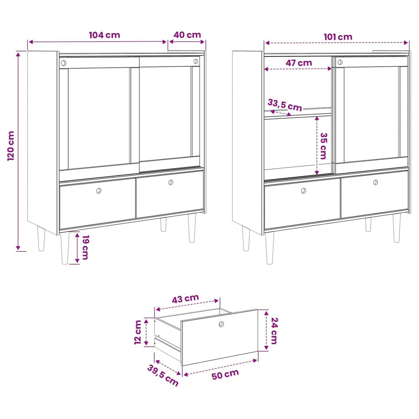 Cupboard BILBAO Dark Caramel 104 x 40 x 120 cm