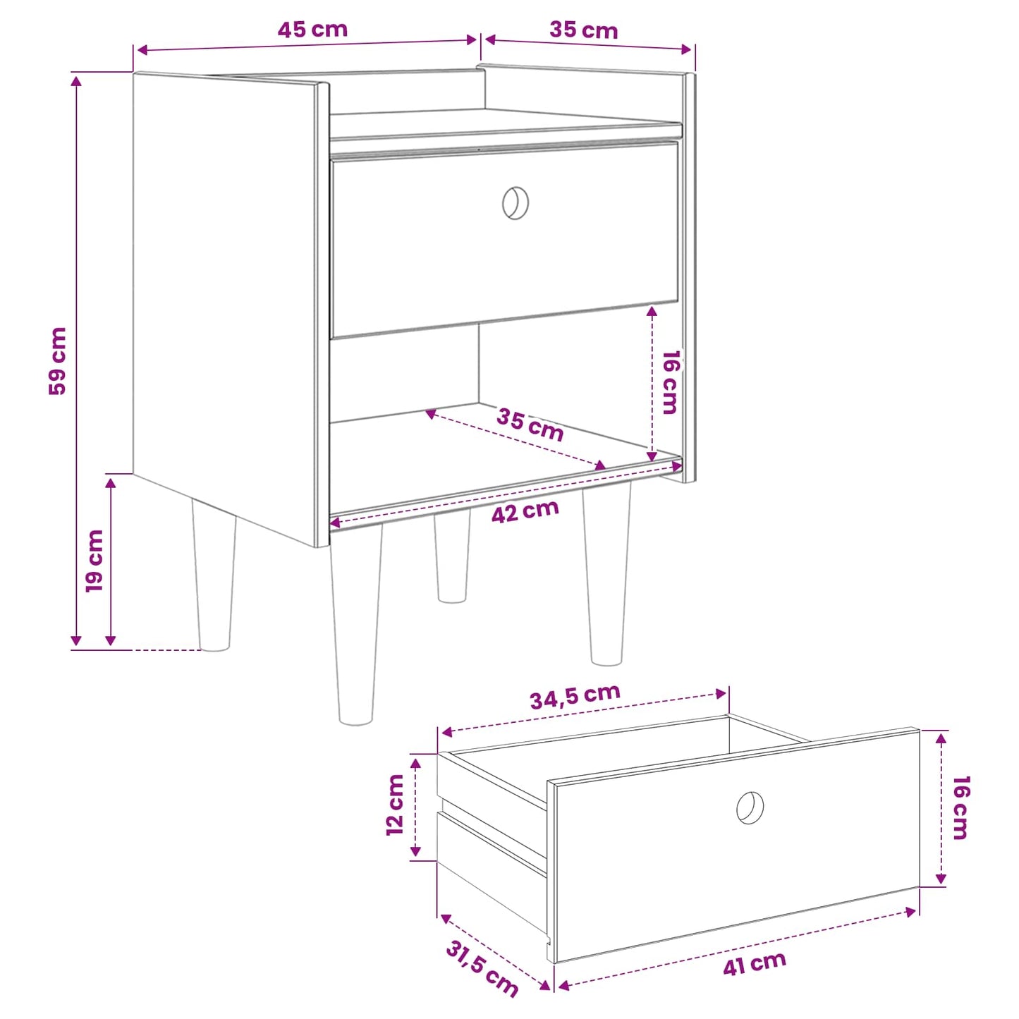 Bedside Table BILBAO Dark Caramel 45 x 35 x 59 cm