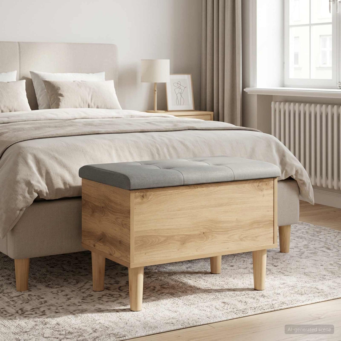 Storage Bench with Cushion Artisan Oak 62 x 42 x 46 cm