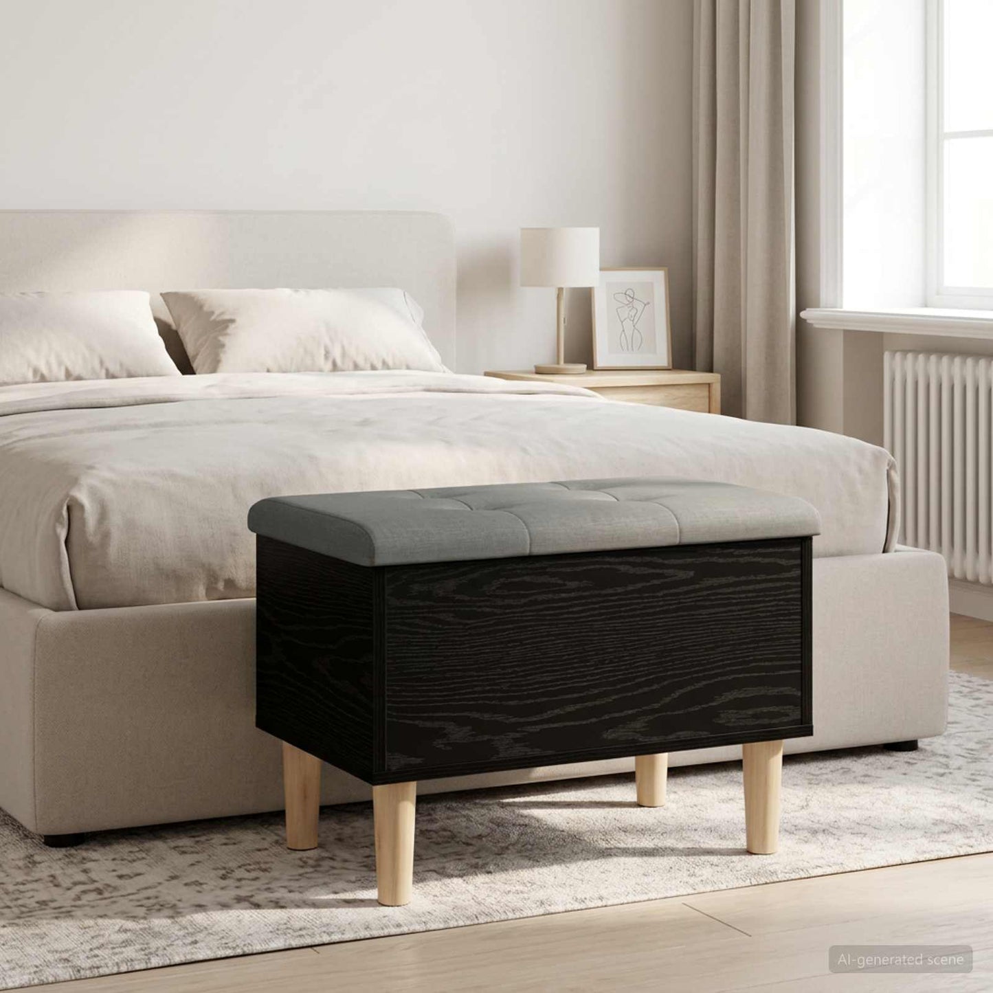Storage Bench with Cushion Black Oak 62 x 42 x 46 cm