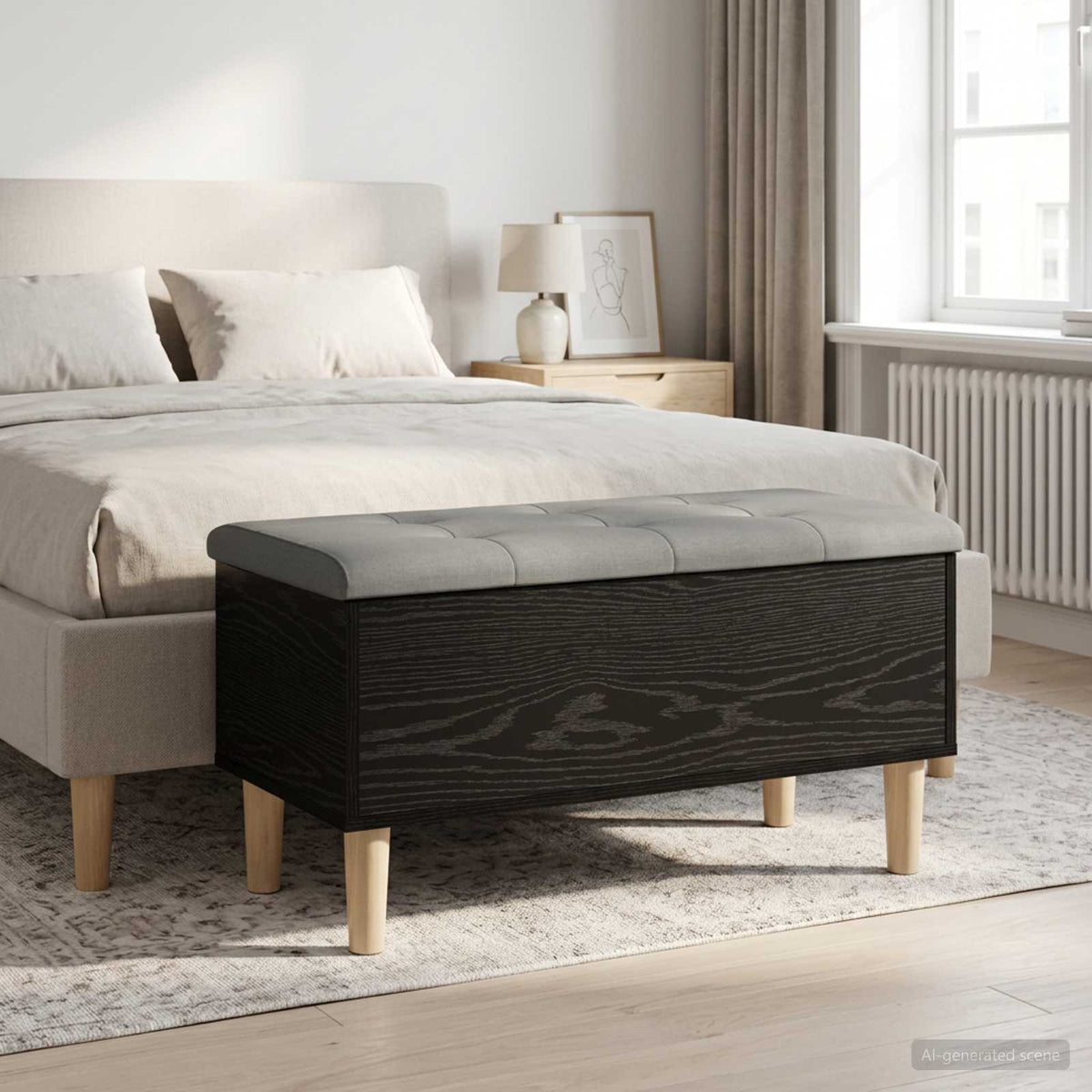 Storage Bench with Cushion Black Oak 82 x 42 x 46 cm