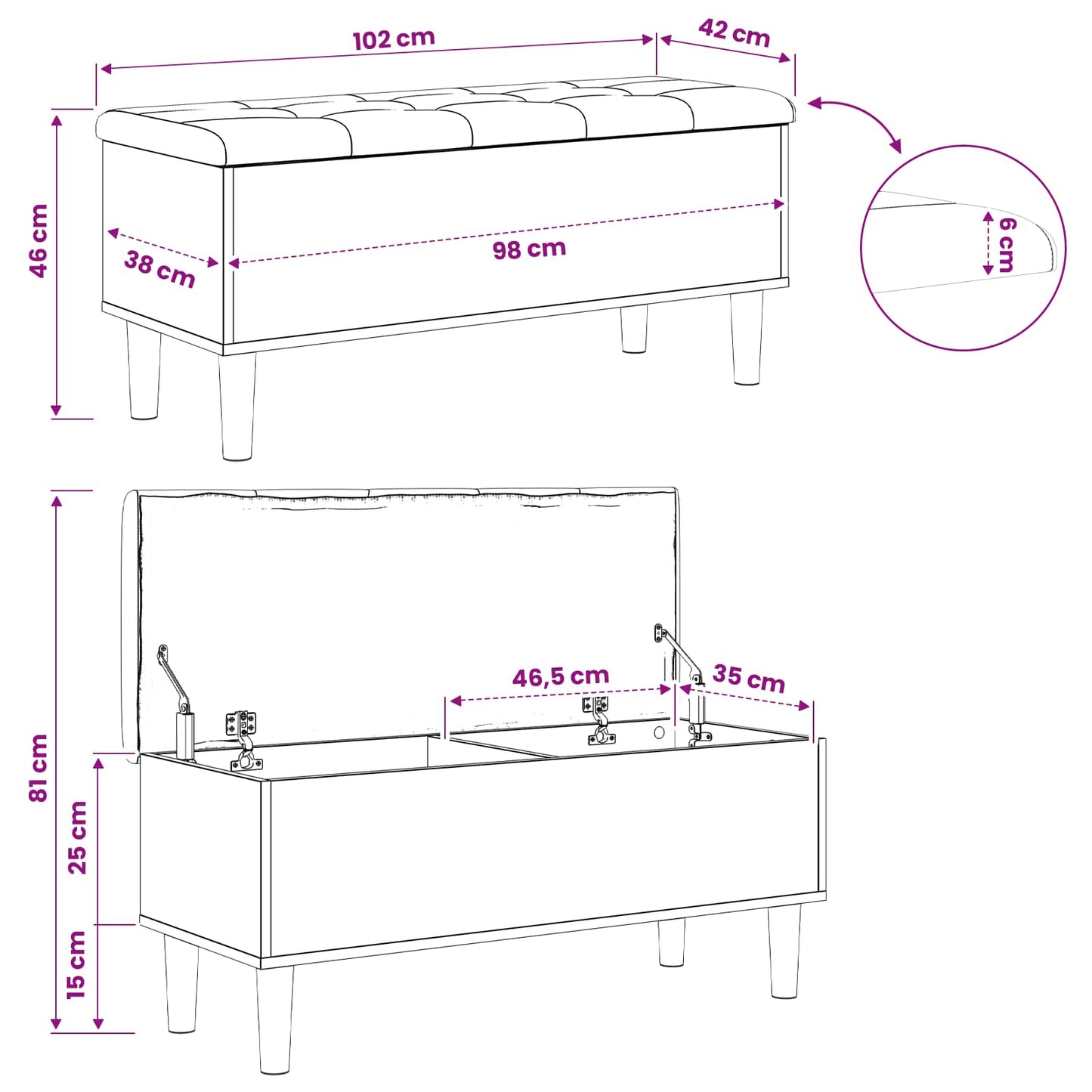 Storage Bench with Cushion Artisan Oak 102 x 42 x 46 cm