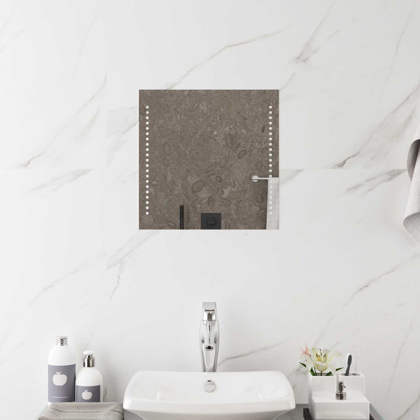 LED Bathroom Mirror Transparent 40 x 40 cm Tempered Glass