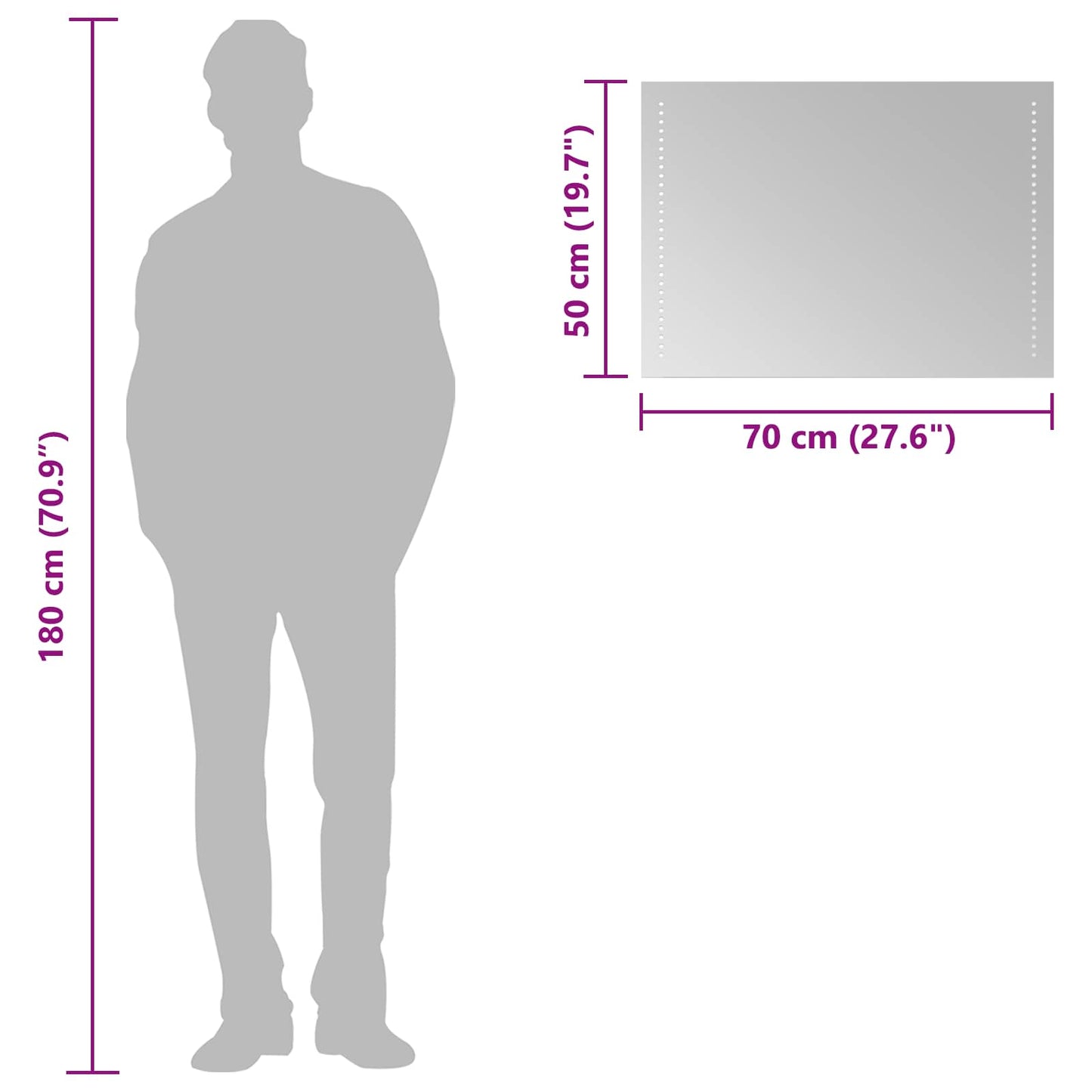 LED Bathroom Mirror Transparent 50 x 70 cm Tempered Glass