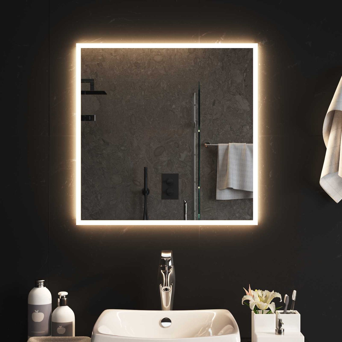 LED Bathroom Mirror Transparent 60 x 60 cm Tempered Glass
