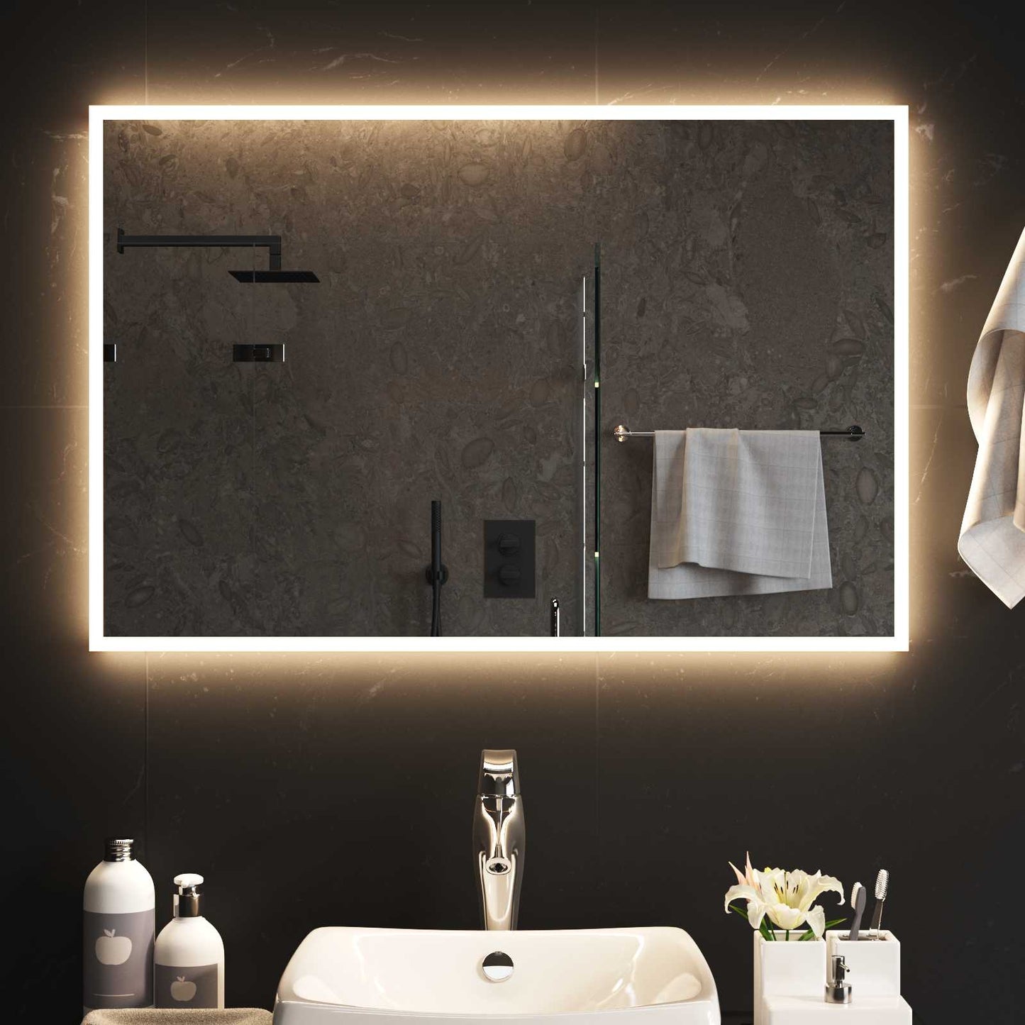 LED Bathroom Mirror Transparent 90 x 60 cm Tempered Glass