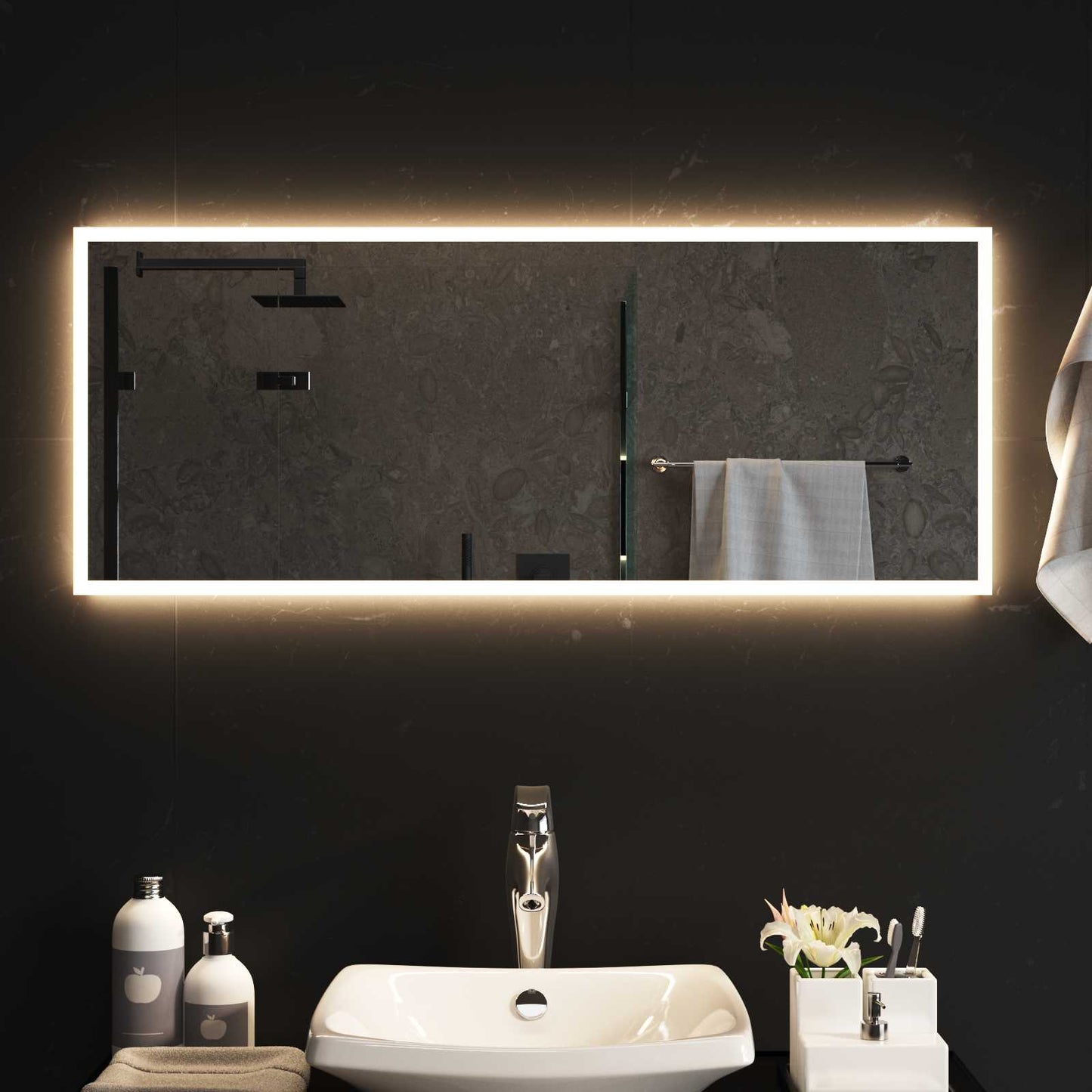 LED Bathroom Mirror Transparent 100 x 40 cm Tempered Glass