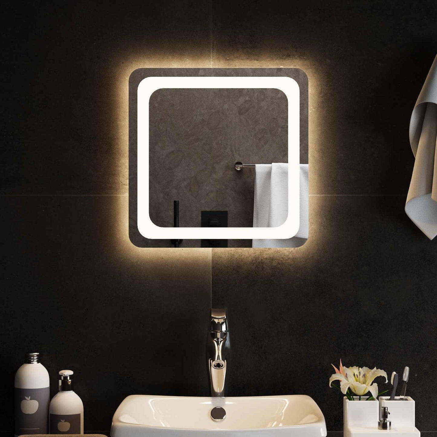 LED Bathroom Mirror Transparent 40 x 40 cm Tempered Glass