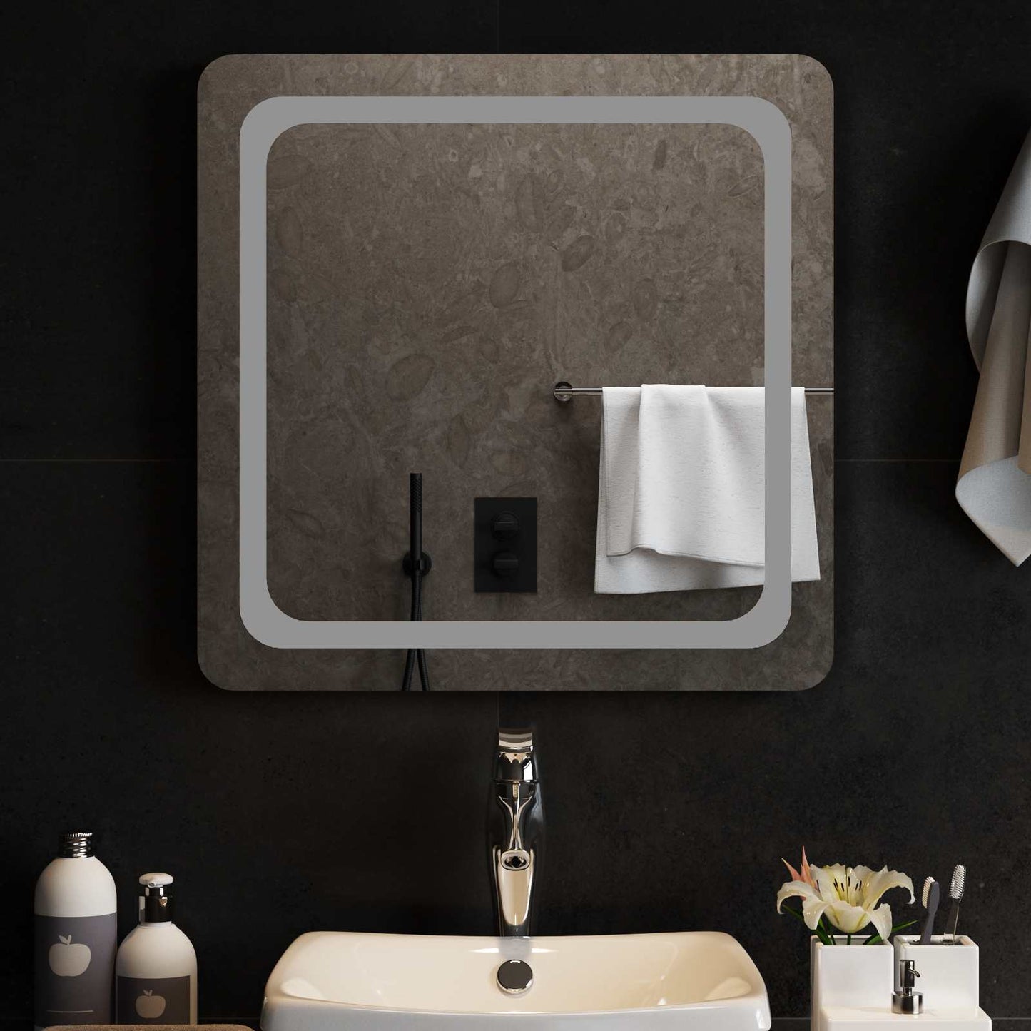 LED Bathroom Mirror Transparent 60 x 60 cm Tempered Glass