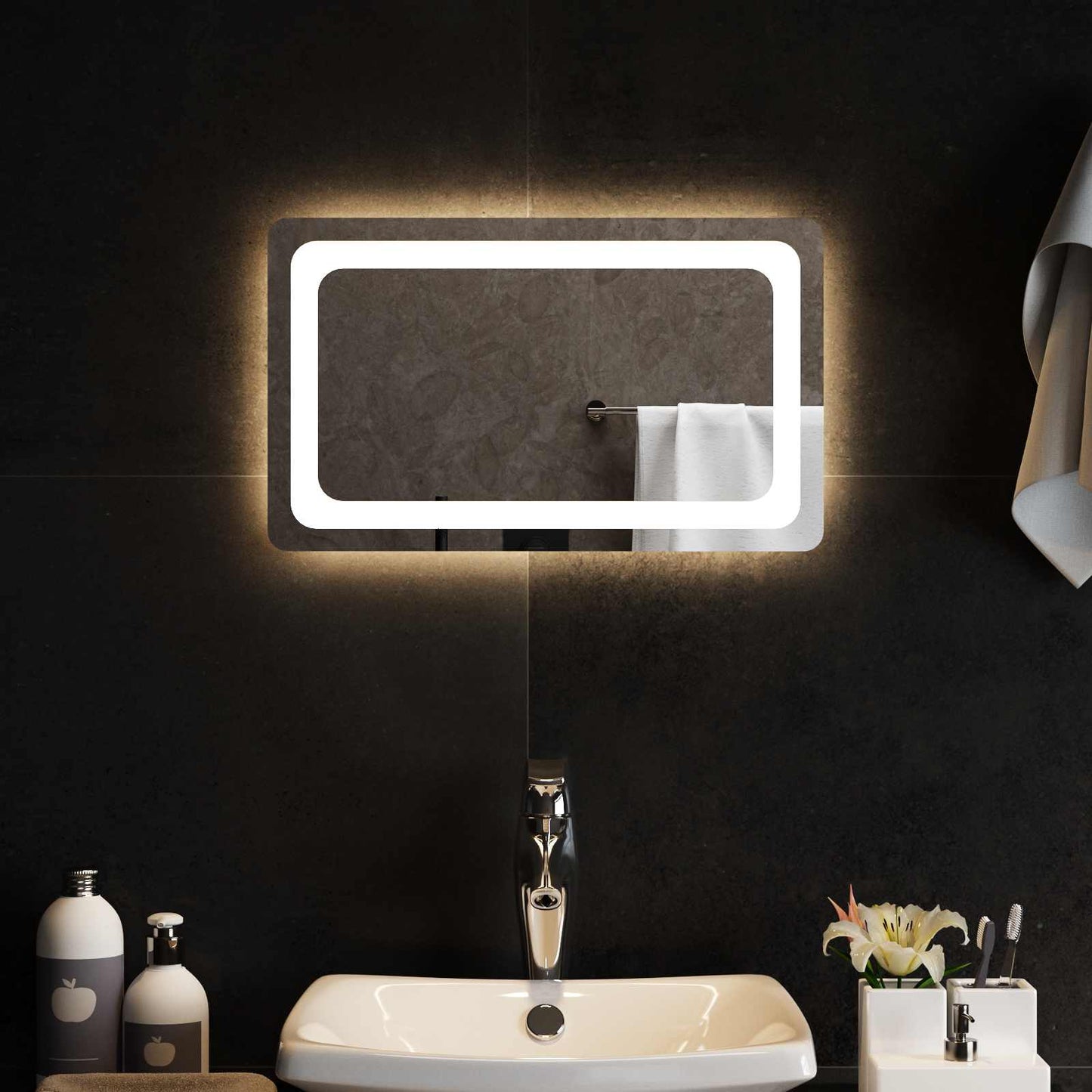 LED Bathroom Mirror Transparent 50 x 30 cm Tempered Glass