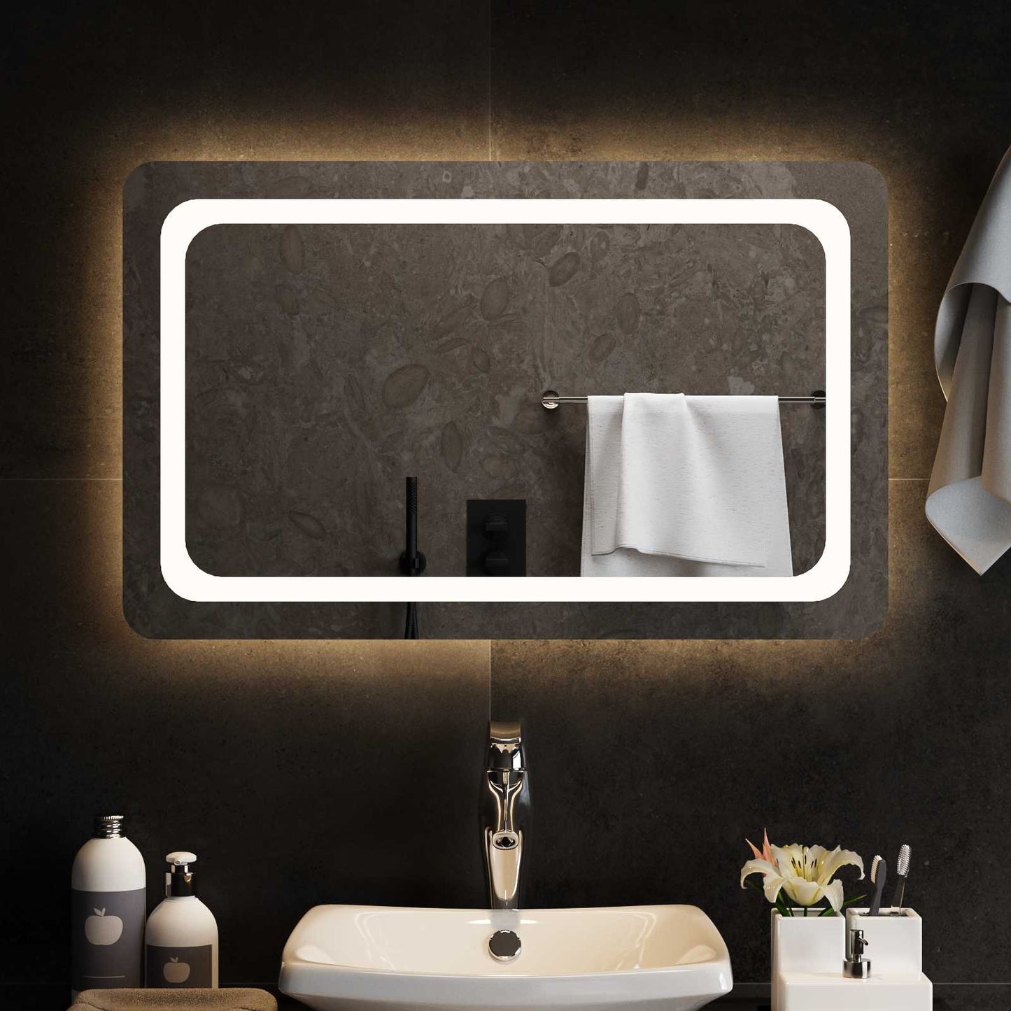 LED Bathroom Mirror Transparent 80 x 50 cm Tempered Glass
