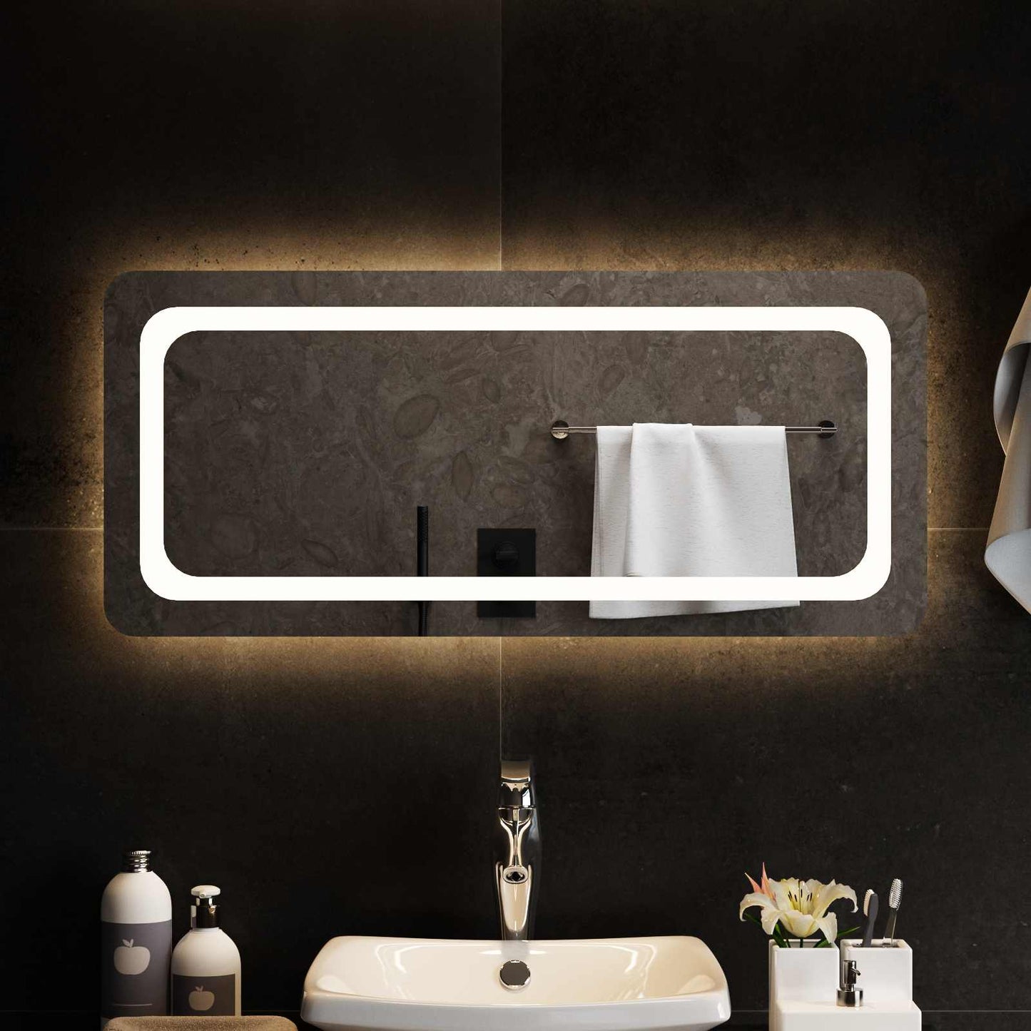 LED Bathroom Mirror Transparent 90 x 40 cm Tempered Glass