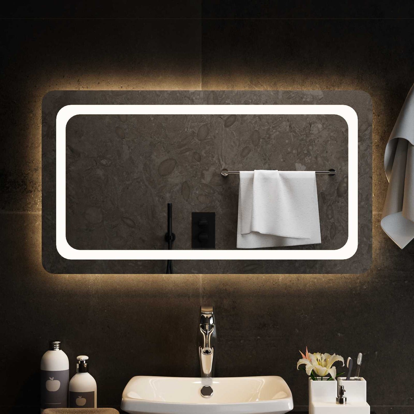 LED Bathroom Mirror Transparent 90 x 50 cm Tempered Glass