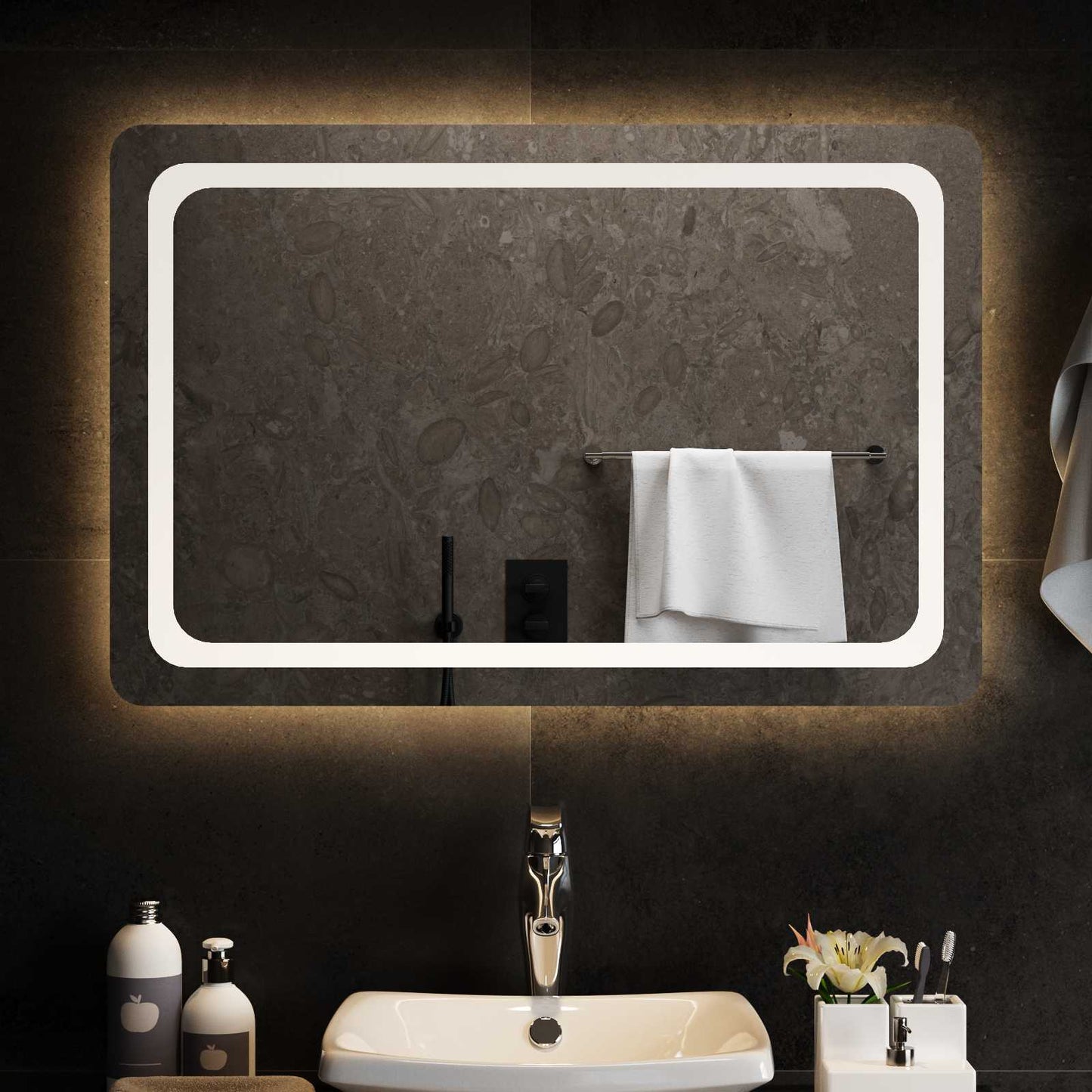 LED Bathroom Mirror Transparent 90 x 60 cm Tempered Glass
