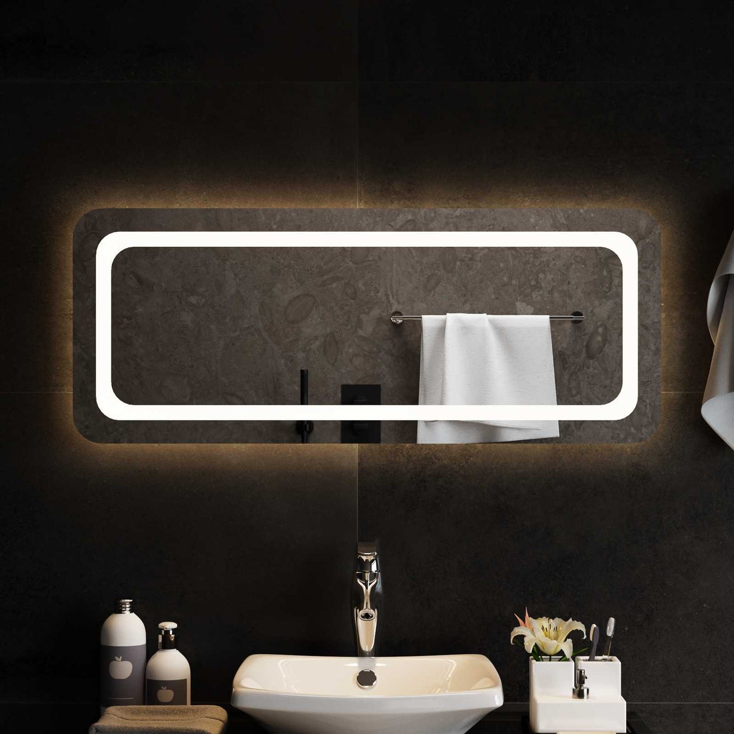 LED Bathroom Mirror Transparent 100 x 40 cm Tempered Glass